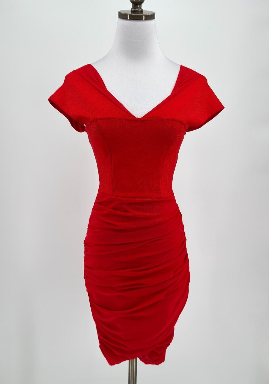 Elliatt Praise Scarlet Red V Neck Cap Sleeve Mini Bodycon Cocktail Dress Sz XS
